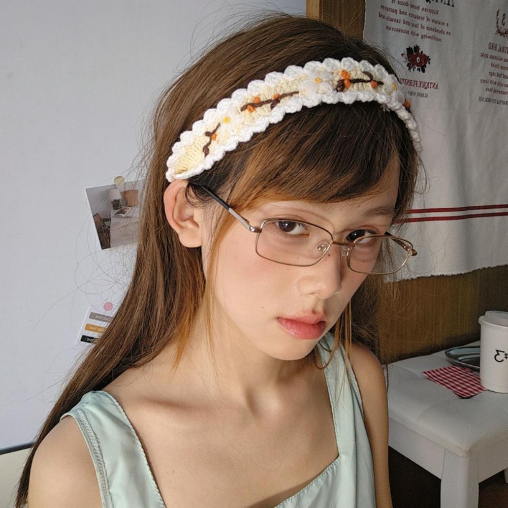 Woolen Yarn Crochet Hair Band Embroidered Pastoral Style Hair Band  Hair Styling Accessory