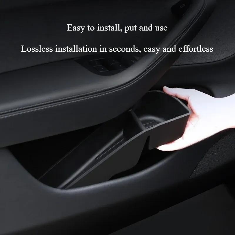 Car Door Side Storage Box for Tesla Model Y Juniper 2025 TPE Low Edge Style Front Rear Door Handle Armrest Tray Car Accessories