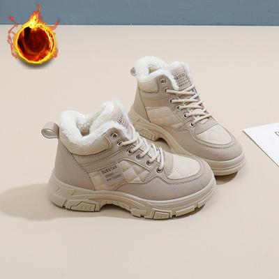 Bottines à plateforme épaisse pour femmes, bottes de neige antidérapantes d'hiver, chaussures de marche à lacets avec doublure en fausse fourrure, baskets montantes doublées en polaire chaude pour femmes