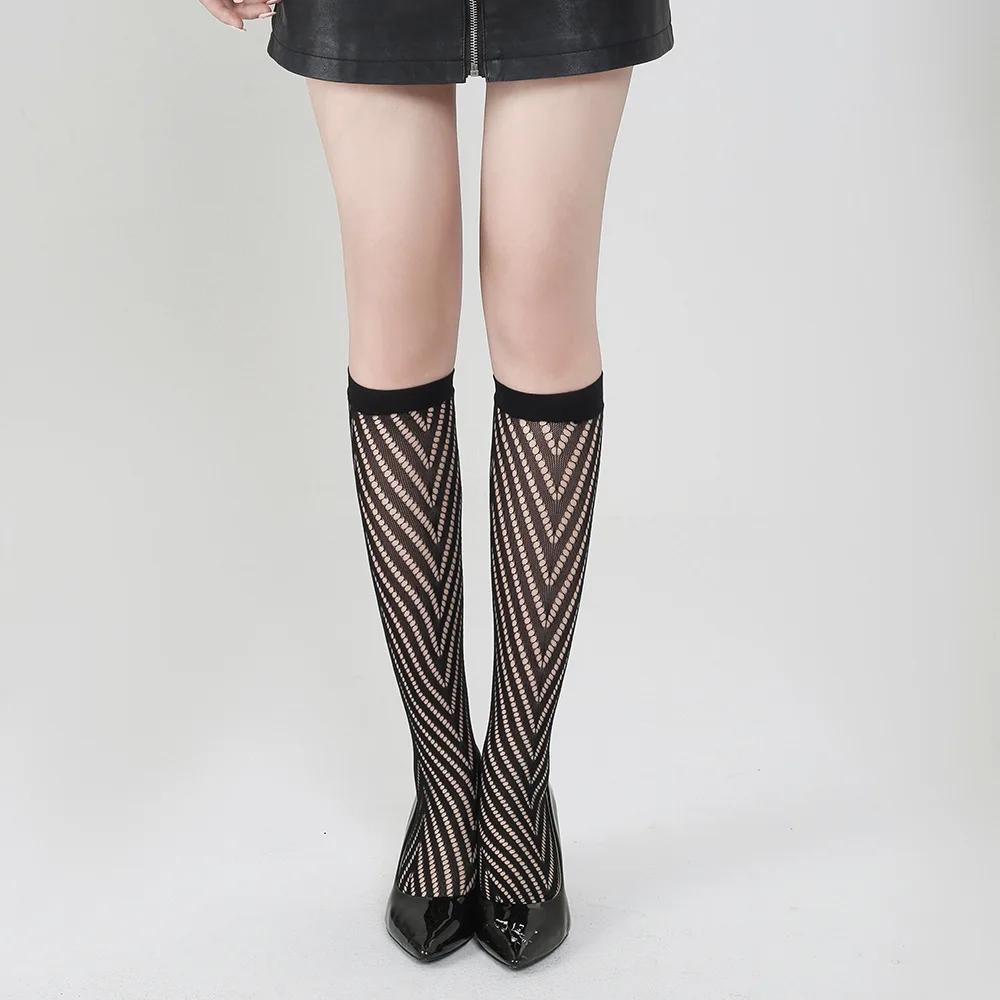 Dark Crew Net Stockings Spring Summer Chic Trendy Mid-Calf Hosiery Airy Comfy Bulk Pricing Black Mesh Socks Fashion Legwear