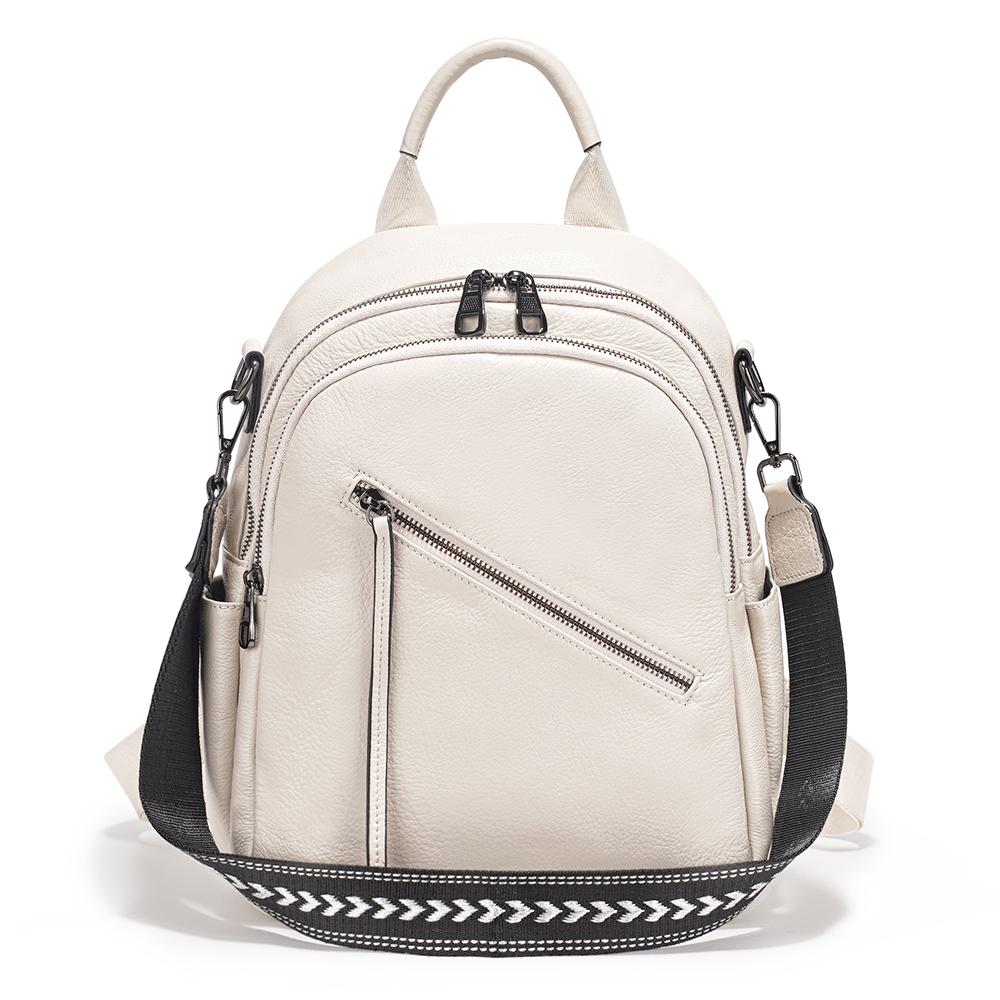 Zency Women's Medium Genuine Leather Backpack with Roomy Zip Pockets