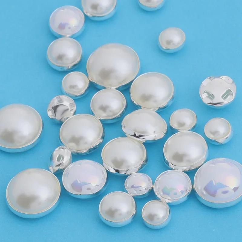 Hand-Sewn High Brightness Half-Surface Flat Bottom Pearl Buttons - Pure White & Beige