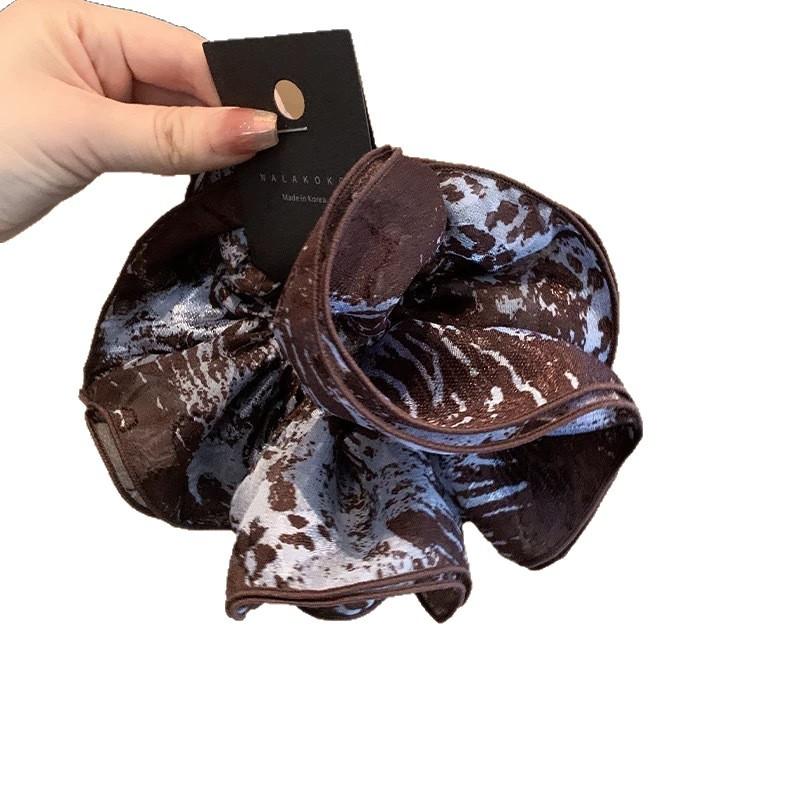 French Double-layer Smudging Fabric Printed Small Waist Hair Band, Elegant Hair Tie and Hair Accessory