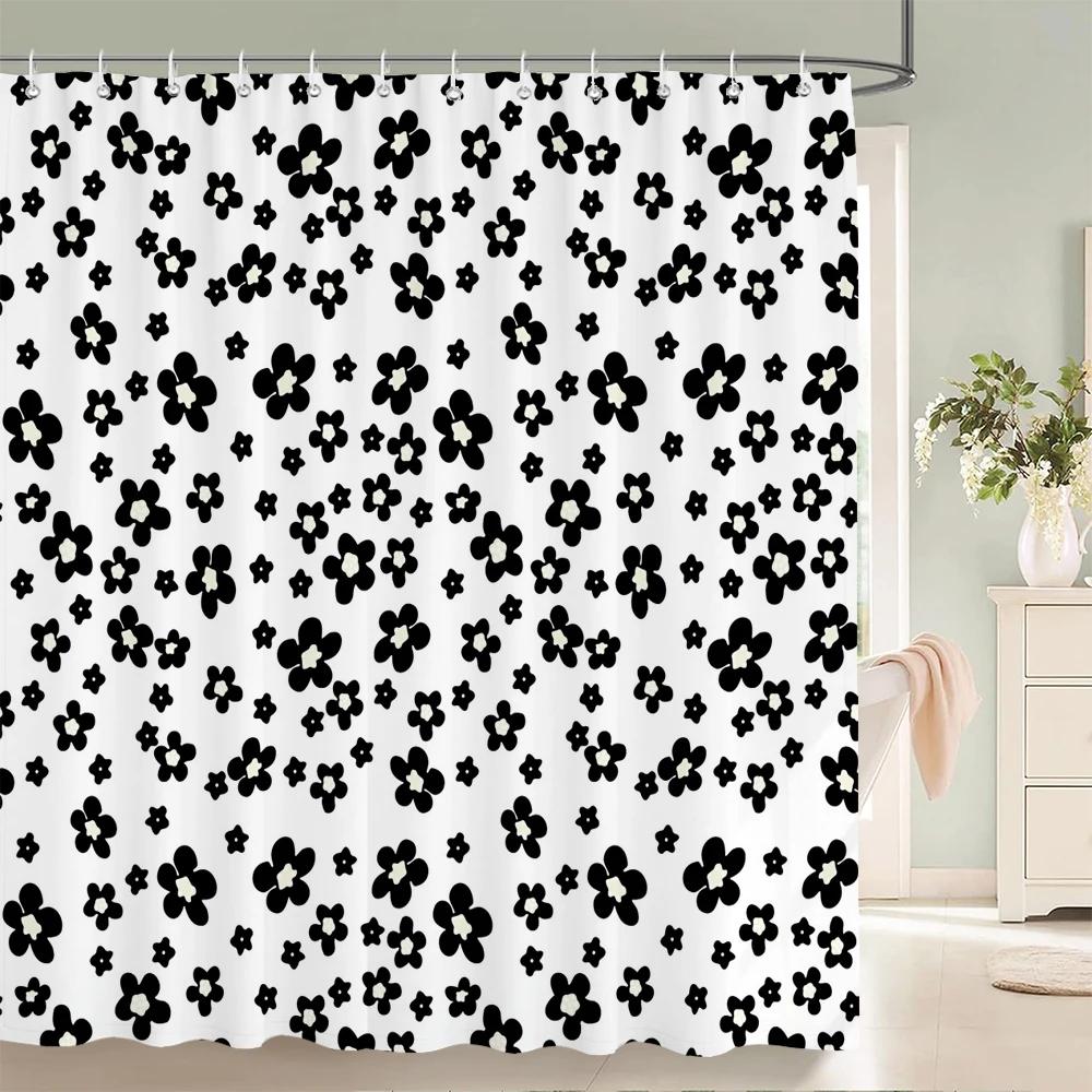 Simple Geometric Pattern Fabric Shower Curtain Bathroom Curtains  Stripes Mosaic Bath Screen Waterproof Polyester with 12 Hooks