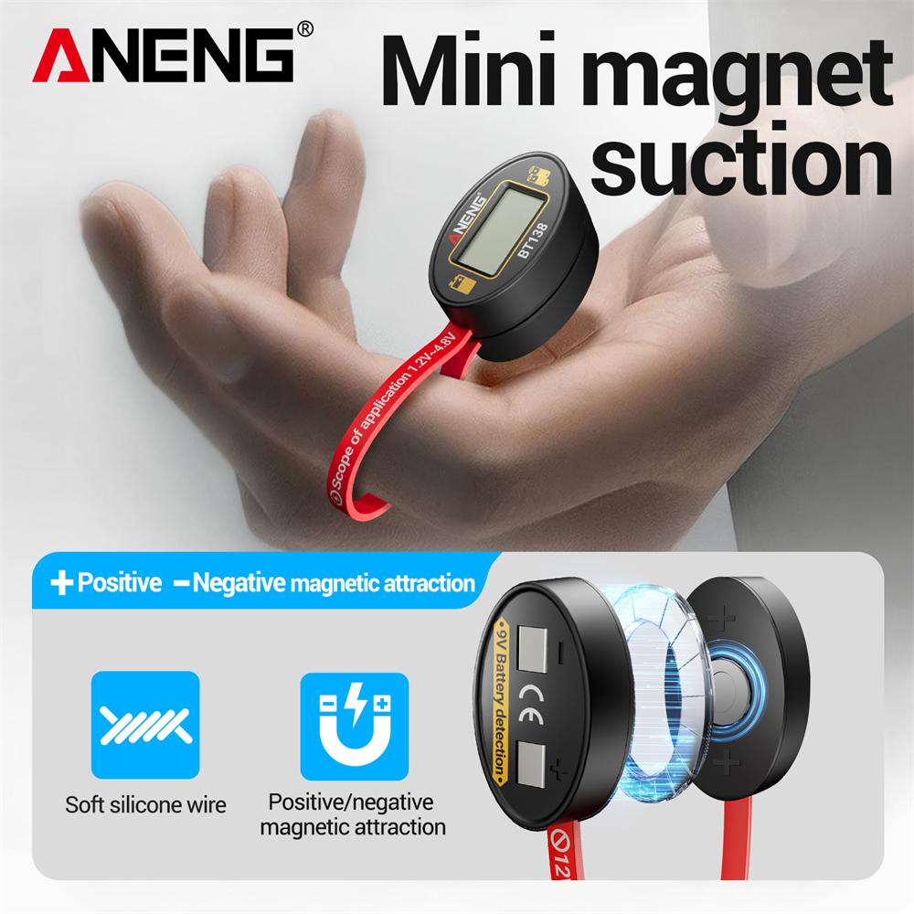 2026 Portable ANENG BT138 Magnetic Digital Battery Tester Battery Detector Capacity Lithium Tester Display Checkered Analyzer AAA AA Button Cell Test