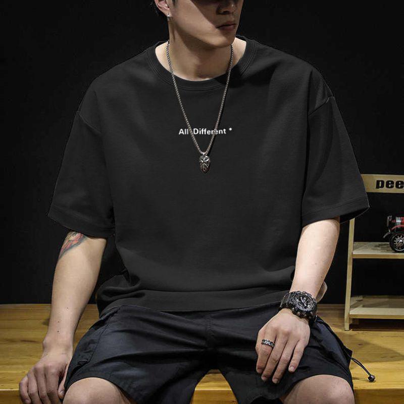 Camiseta de manga corta para hombre verano marca de moda versátil algodón puro peso pesado camiseta base