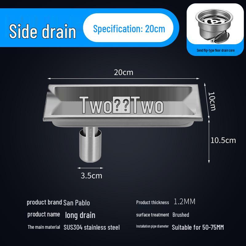Rectangular 304 Stainless Steel Anti-Odor Shower Floor Drain, Large Capacity Long Strip Design