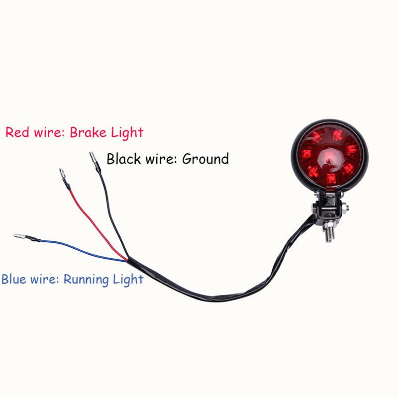 Universal Motorcycle LED Rear Tail Light, Retro Black Metal Brake Stop Lamp for Bobber, Chopper, Cafe Racer