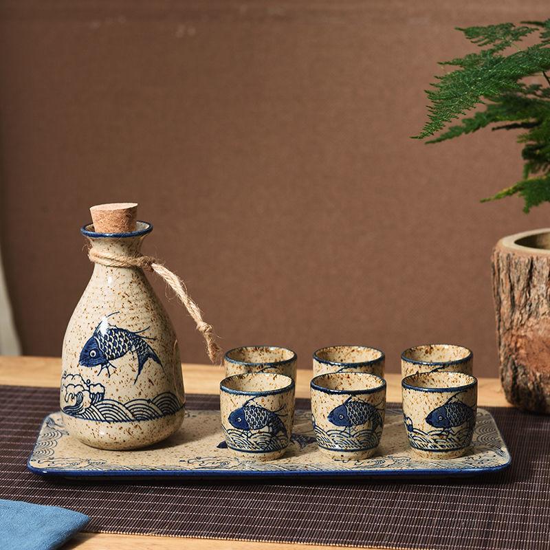 Wine Warmer Japanese Ceramic Sake Pot Set Household Small Wine Cup Traditional Handmade Wine Pot Accessories Shochu Cup Set 2025