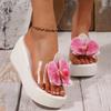 Fashion Flower Decor Wedge Sandals Women 2025 Summer Chunky Platform Beach Slippers Woman Plus Size43 Light Non Slip Outdoor Slides