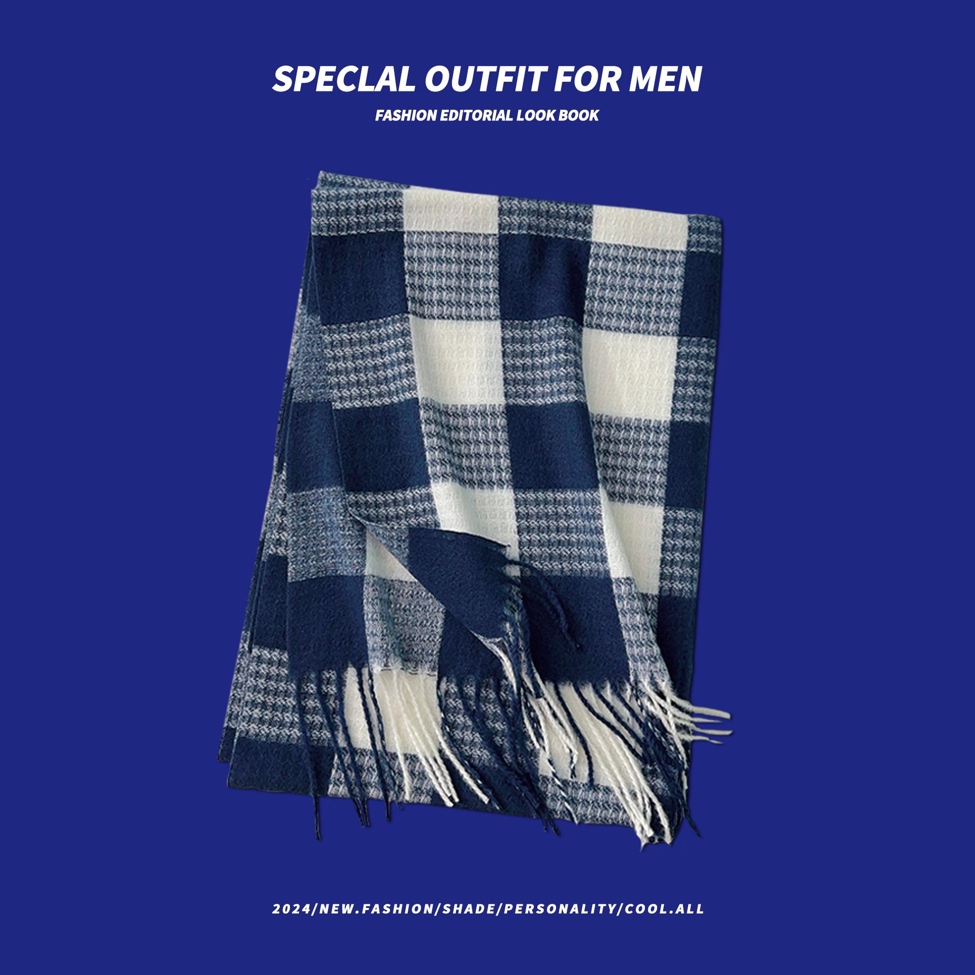 Осенне-зимний новый синий универсальный белый высококачественный клетчатый искусственный — фото 7