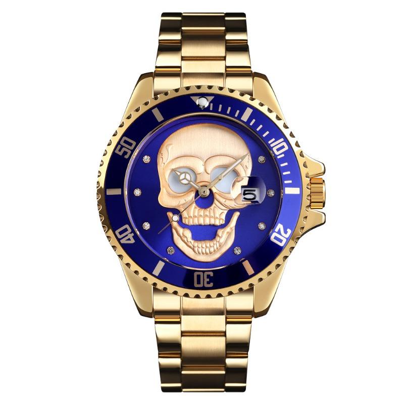 Hot-selling watch, fashionable rhinestone-encrusted skull, luminous men's waterproof quartz watch