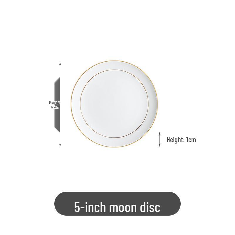 Gold Rim Bone China Moon Dish - Ceramic Western Steak & Cold Dish Plate, Ideal for Display or Gift.