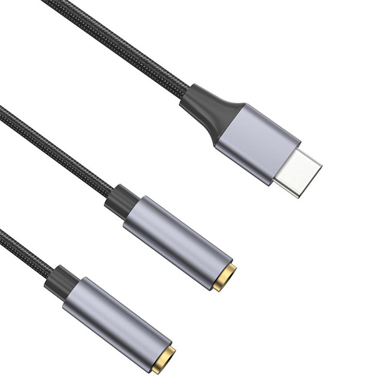 25cm Type-C To 3.5mm Audio Splitter Cable Headphone Adapter for Smartphone Computer
