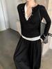 Elegant Korean Style Faux Two-Piece Long-Sleeve Women's T-Shirt, Slimming Base Layer Top - 2025 Autumn Arrival