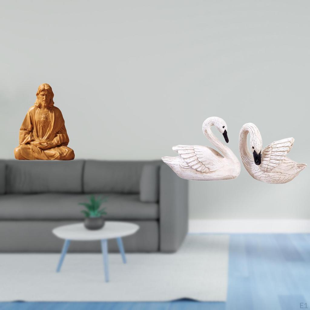 Sacred Heart Jesus Statue And Swan Figurines Resin Collectible for Bedroom Office Desk Living Room