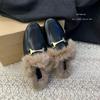 Fashion SUOJIALUN 2025 Winter New Women Fur Slipper Fashion Round Toe Slip On Mules Shoes Soft Flat Heel Outdoor Casual Furry Slides Sho