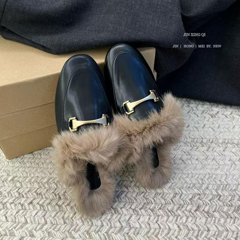 Fashion SUOJIALUN 2025 Winter New Women Fur Slipper Fashion Round Toe Slip On Mules Shoes Soft Flat Heel Outdoor Casual Furry Slides Sho