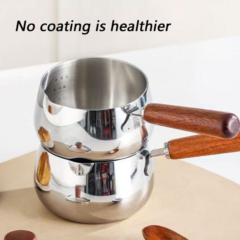 Stainless Steel Saucepan Small Cooking Pot Cookware with Ergonomic Wood Handle Efficient Milk Pan Kitchen Accessories