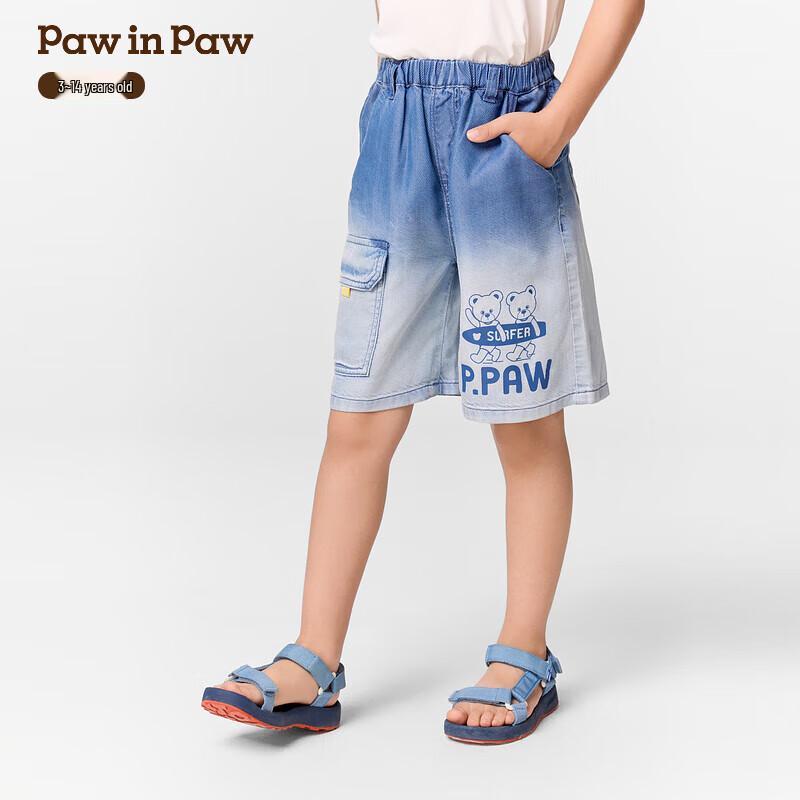 PawinPaw Boys Tencel Cartoon Bear Gradient Washed Denim Shorts 110