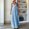 Women's Strapless Tube Top Maxi Dress Off Shoulder Pleated Long Dress with Neck
