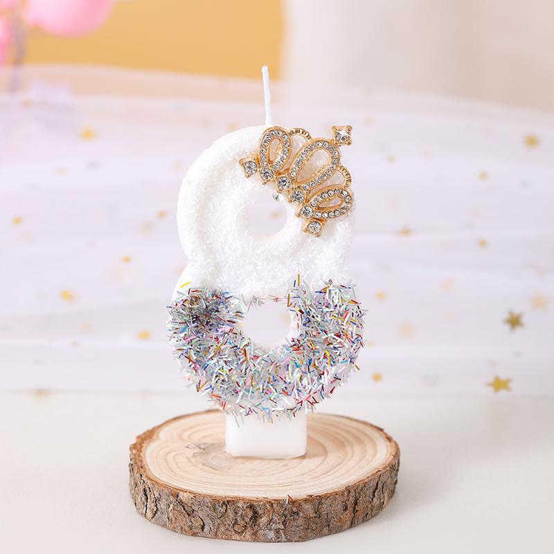 Cute 1pc Number 0-9 Birthday Cake Candles White for Kids Adult Wedding Christmas Party Crown Candle Cake Decoration