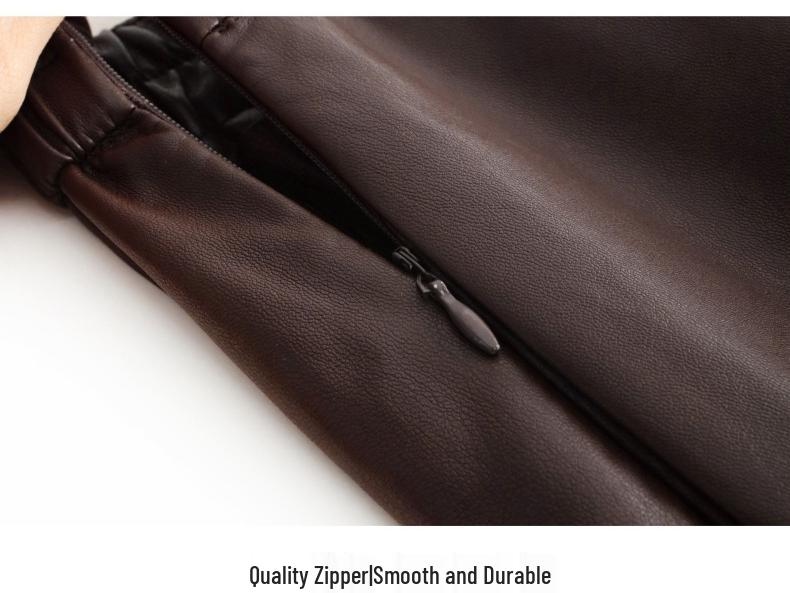 Women's High Waist Lambskin A-Line Midi Skirt - Autumn/Winter 2025 Trendy Leather Umbrella Skirt