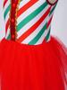 Kids Girls Christmas Costume Tulle Tutu Dress Candy Stripe Sleeveless Metallic Collar for Stage Performance Theme Party Holiday