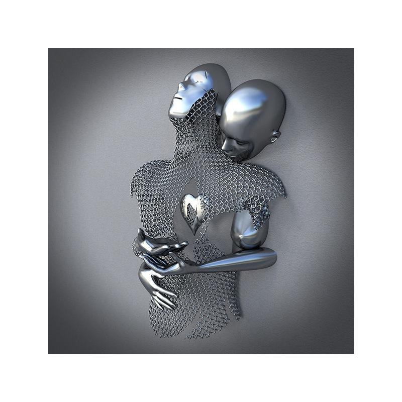 Zlatá kovová figúrka socha objíma umelecký plagát, bytová dekorácia s vysokým rozlíšením, maľba na sprej, bezrámové plátno, maľba na jadro