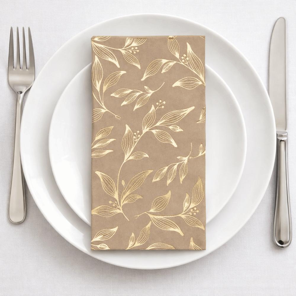 40Pcs Coffee Leaf Gold-embossed Disposable Napkin Hot Foil Stamped Party Napkin  Wedding