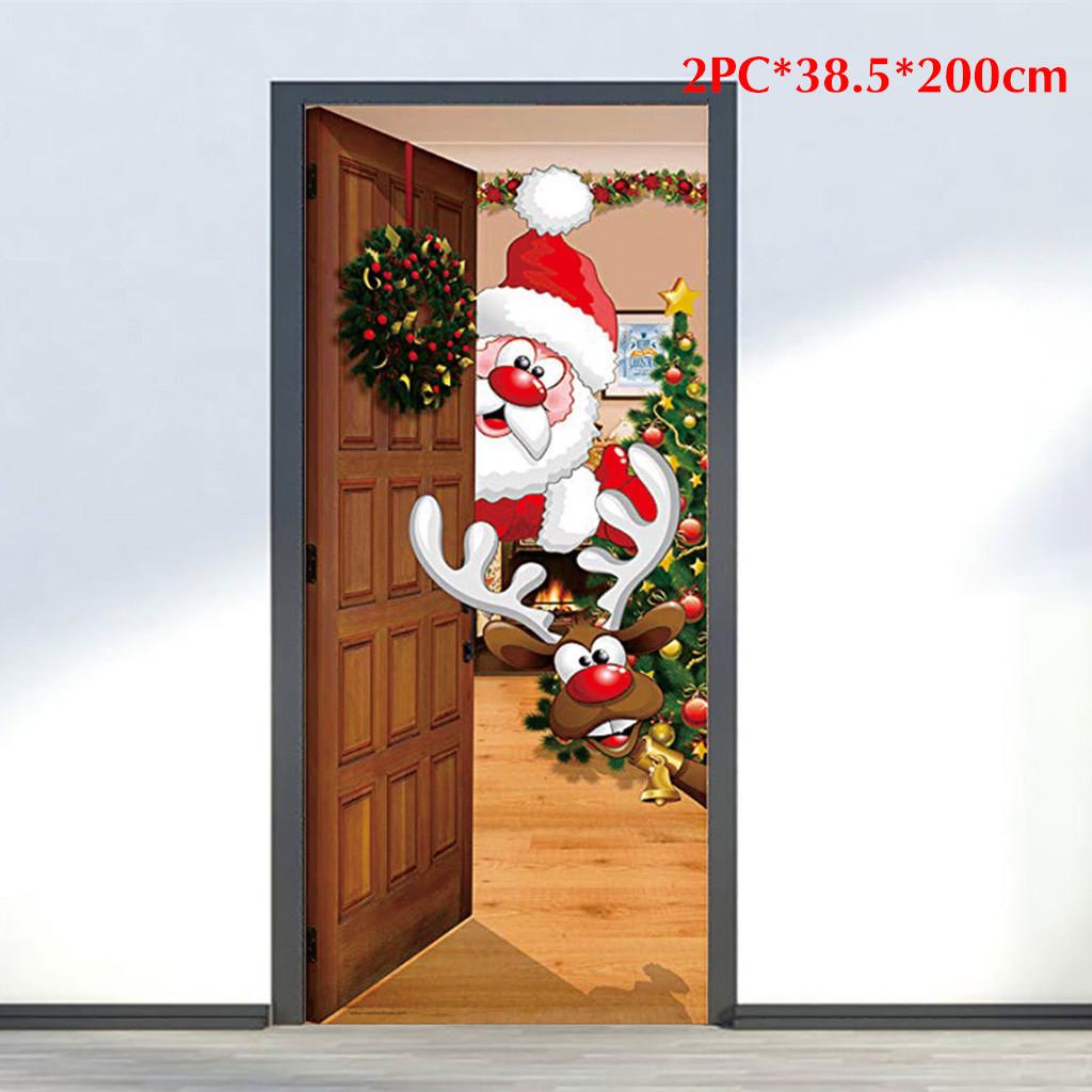 Wall Sticker Christmas  elk Door Cover Holiday Decoration Decals Self