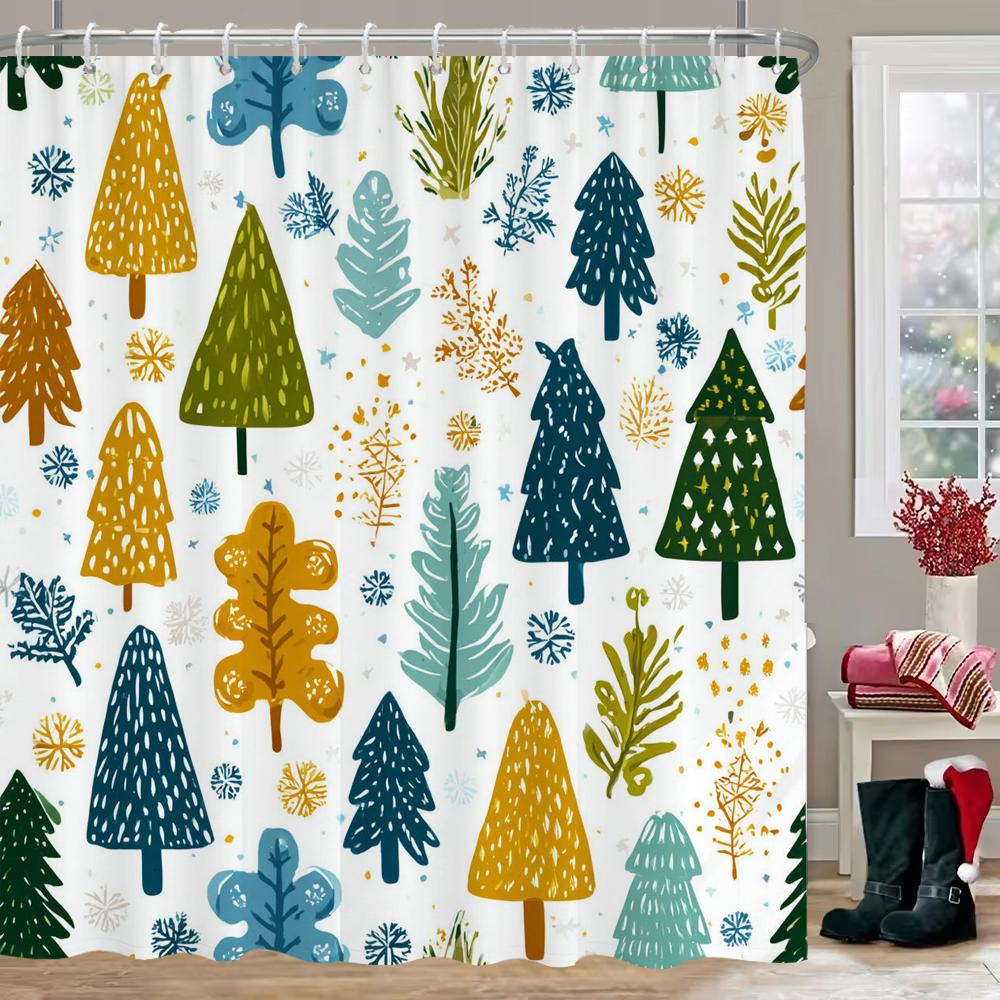 Christmas Tree Shower Curtain, Bathroom Curtain, Merry Christmas Shower Curtain, Home Decoration Christmas Curtain With Hooks