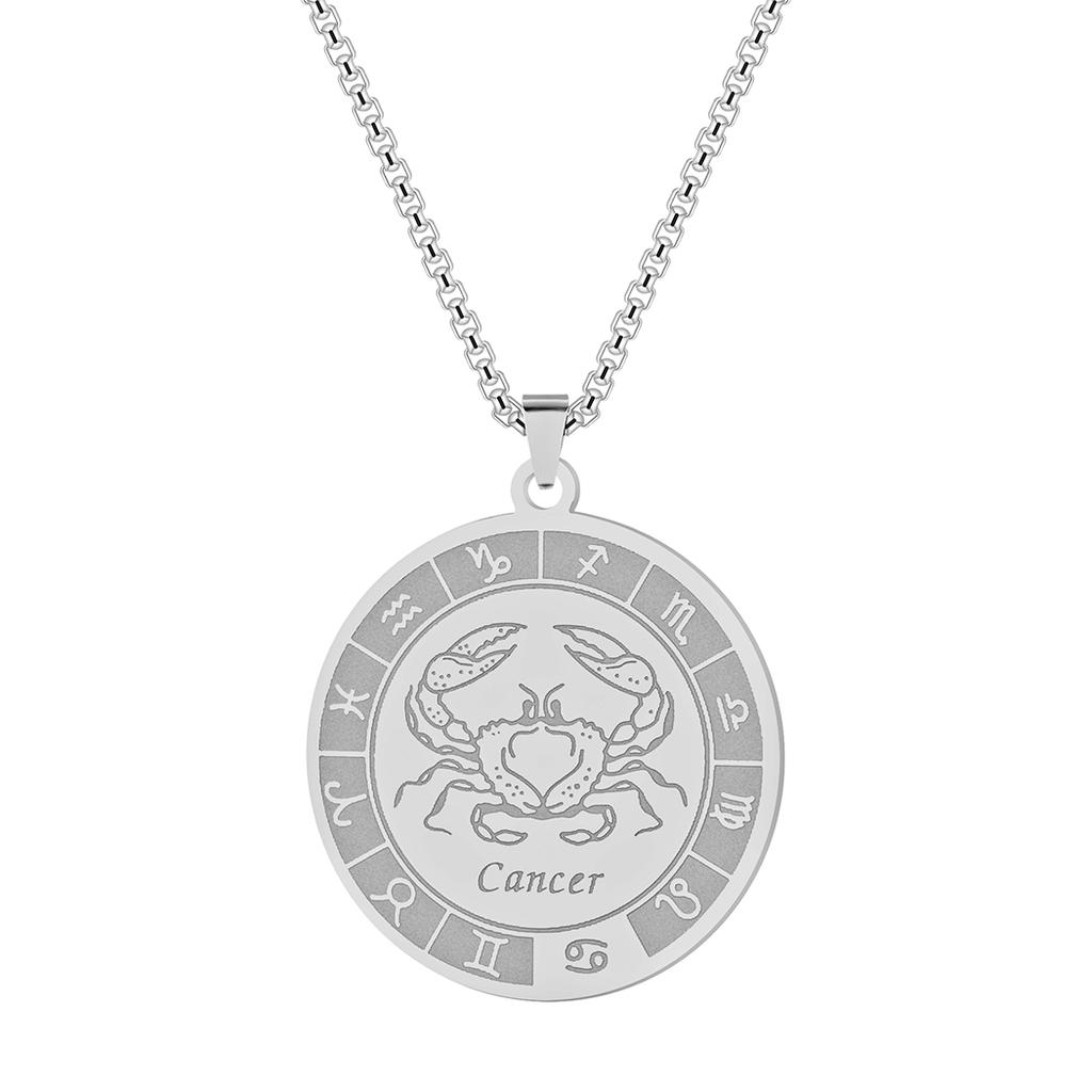 Kinitial Stainless Steel Cancer Zodiac Necklace Pendant for Women Girls Twelve Constellation Chocker Necklaces Jewelry Gift