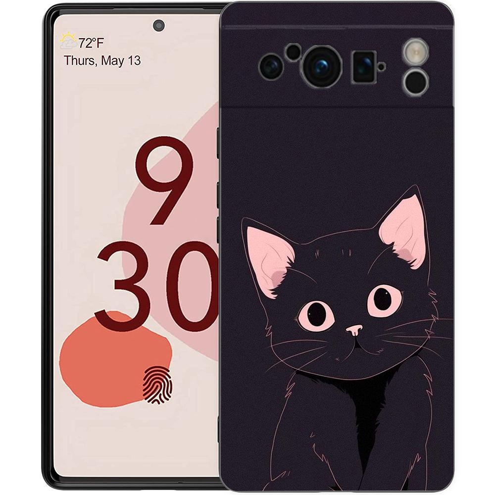 Cute Cat Phone Case For Google Pixel 9 8 7 6 Pro XL 8A 6A 7A 5G Soft Shockproof TPU Black Cover Fundas