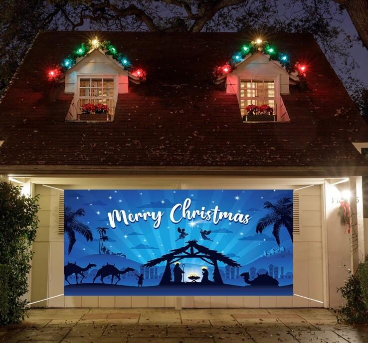 Outdoor Holy Nativity Christmas Holiday Garage Door Banner Cover