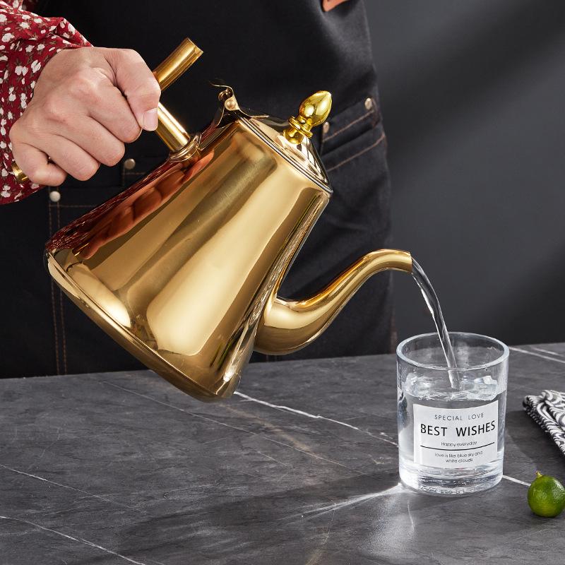 Stainless Steel Teapot with Filter for Induction Cookers - Long Spout, Large Capacity, Ideal for Restaurant Use.
