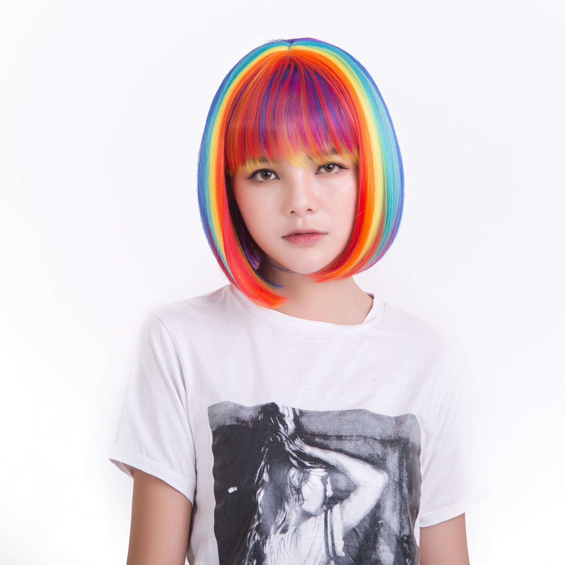 

Rainbow Bobo cosplay Short Straight High Quality High Temperature Resistant Fiber Synthetic Wig Christmas Holiday Party