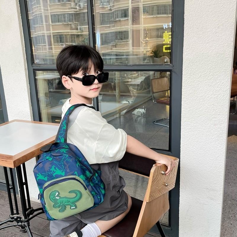 Stylish Breathable Nylon School Backpack With Cartoon Dinosaur Design For Kids