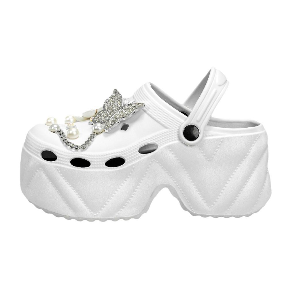 Fashion Women Platform Slippers Flower DIY Garden Clogs Summer Shoes Woman Thick Bottom Soft EVA High Heel Sandals Girls Beach Slides