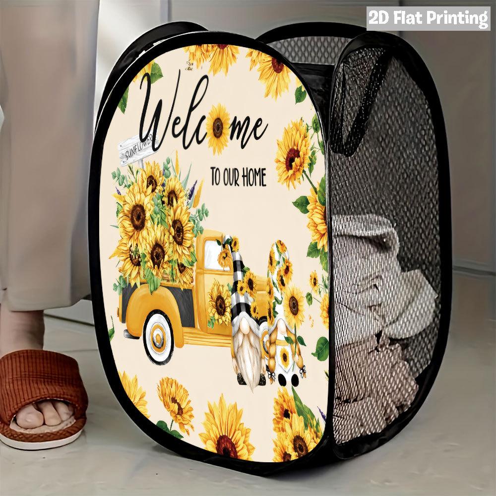 1Pcs Autumn Sunflower Pumpkin Series 6 Pop-Up Laundry Hamper Expandable Mesh Hamper Basket for Room Bedroom Bathroom Organization Contemporary Storage
