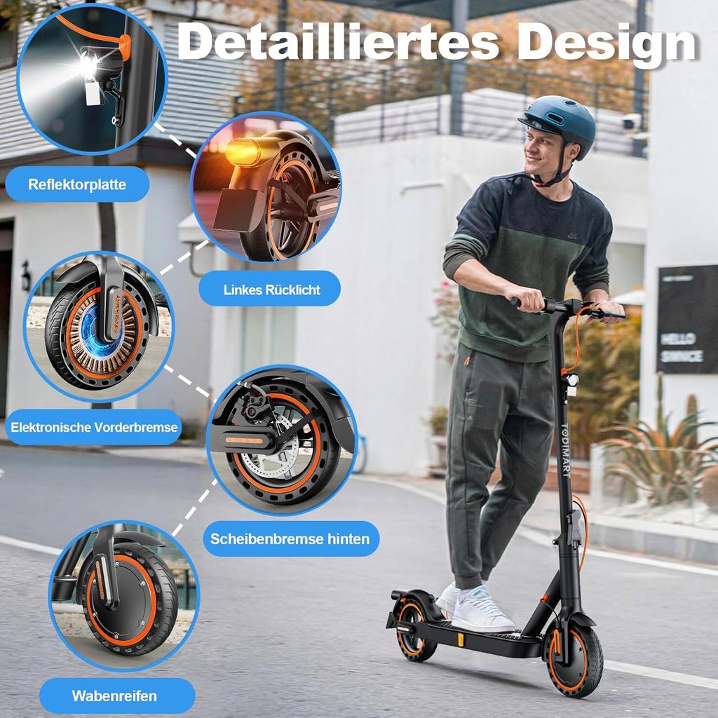 TODIMART E-koloběžka s schválením pro provoz na pozemních komunikacích T3 ABE, dojezd 30 km, motor 350 W, 8,5palcová voštinová kola, duální brzdový systém - E-koloběžka pro dospělé