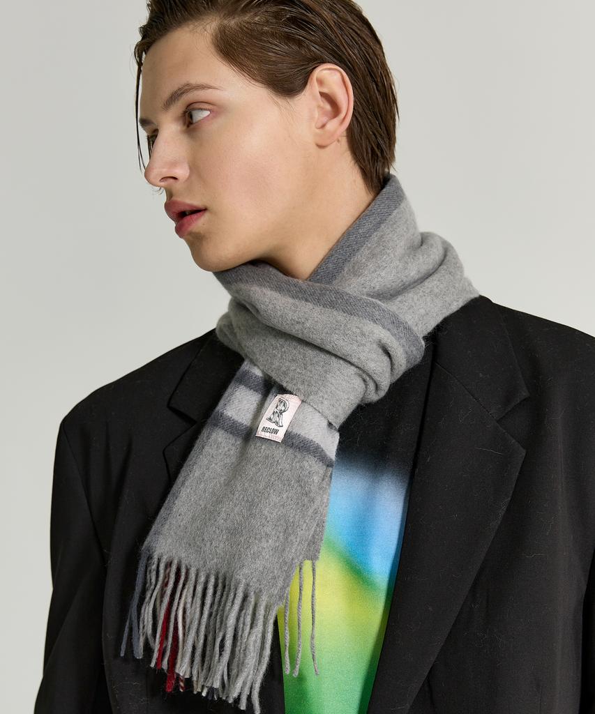 Likkeullou Rc Land 100% Cashmere Line Check Scarf Gray