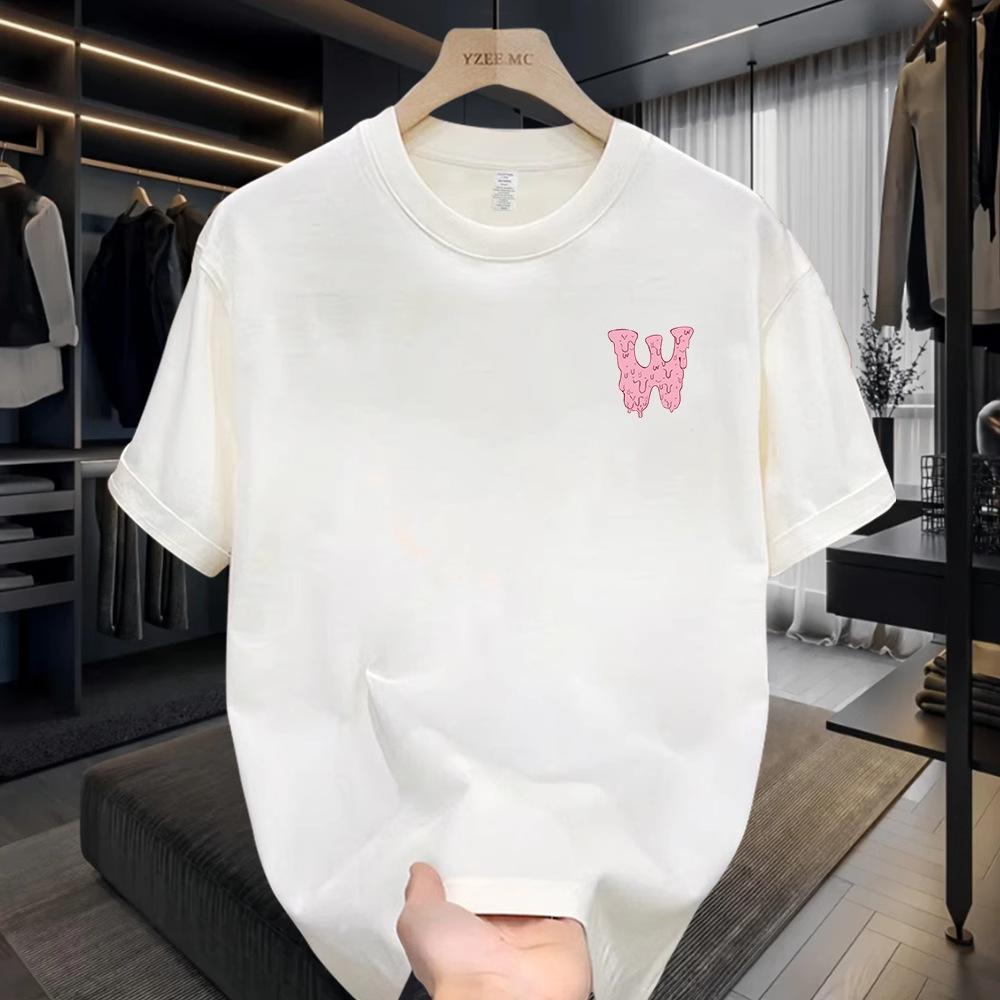 

Summer Round Neck Letter W Pattern Printed Top Fashionable Casual Pure Cotton Short Sleeved Men s T-shirts 3XL