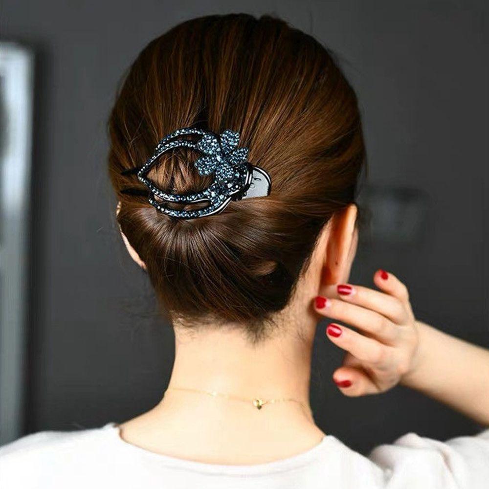 Shiny Flexible Headwear Hairpins Heart  Flower Rhinestone Hair Clip Hollow Claws Acrylic