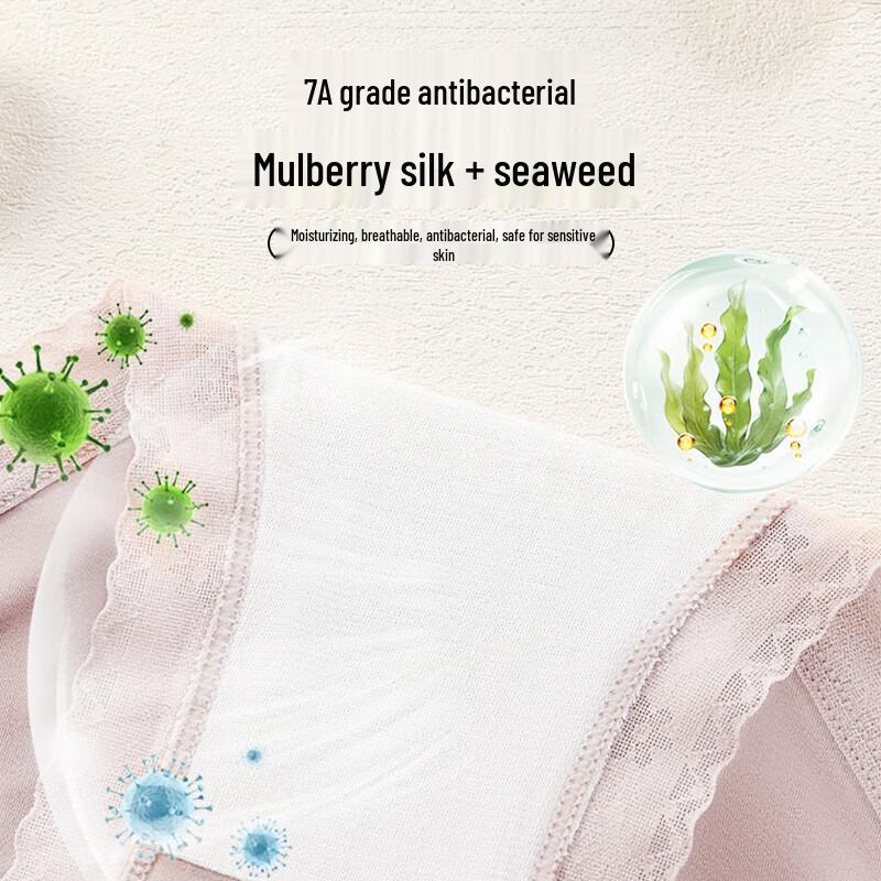 Yalu Damen Spitzen-Mittelbund 4er-Pack Unterwäsche mit Maulbeerseide-Schritt