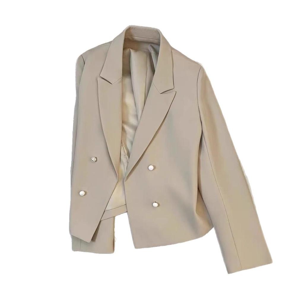 Petite Women's Off-White Cropped Blazer - Autumn 2049 New Arrival, Casual & Simple Design with Elegant Style