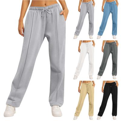 Women's Winter Sweatpants Solid Color Casual Pants Women's Fleece Sweatpants Wide Leg Straight Pants
