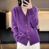 Women's clothing autumn and winter new solid color long-sleeved V-neck knitted cardigan love solid color sweater jacket women