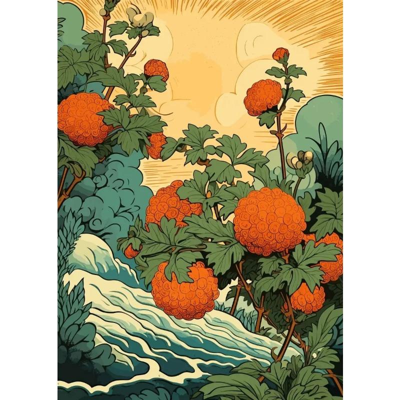 

Печать на холсте с изображением фруктов, японских винтажных креативных пейзажей, лесов, озер, постеров и принтов, настенная живопись для декора гостиной 21cm×30cm NoFrame
