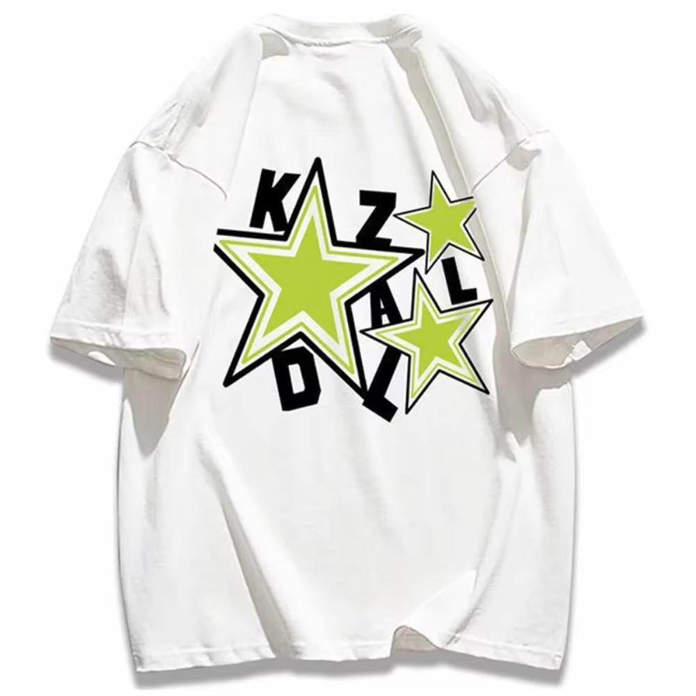 100% Cotton Star Print T Shirt Short Sleeve Tee Korea Style Hip Hop Streetwear Y2k Summer Women's T-Shirt Oversized Loose Tops